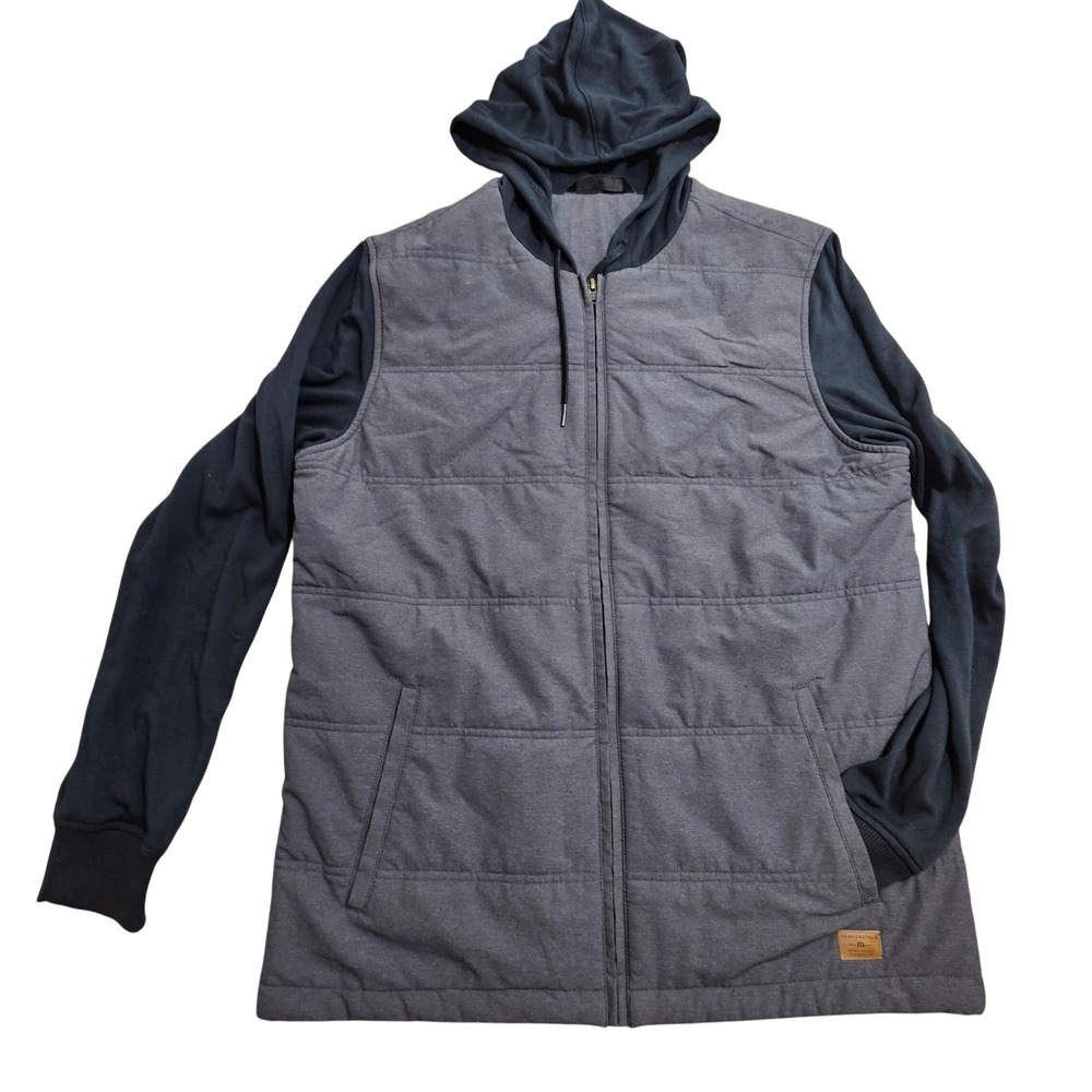 TravisMathew Full Zip Quilted Hoodie Jacket Large Grey Navy 1MV341